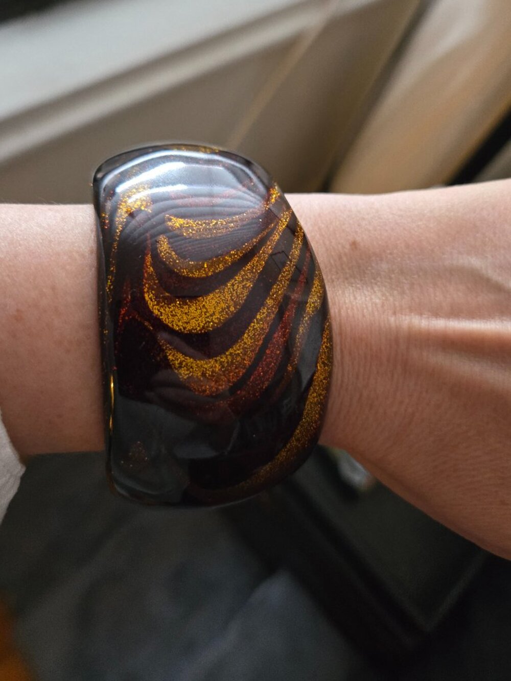 Vintage Murano Glass Sculptural Cuff Bracelet – Amber, Brown & Gold